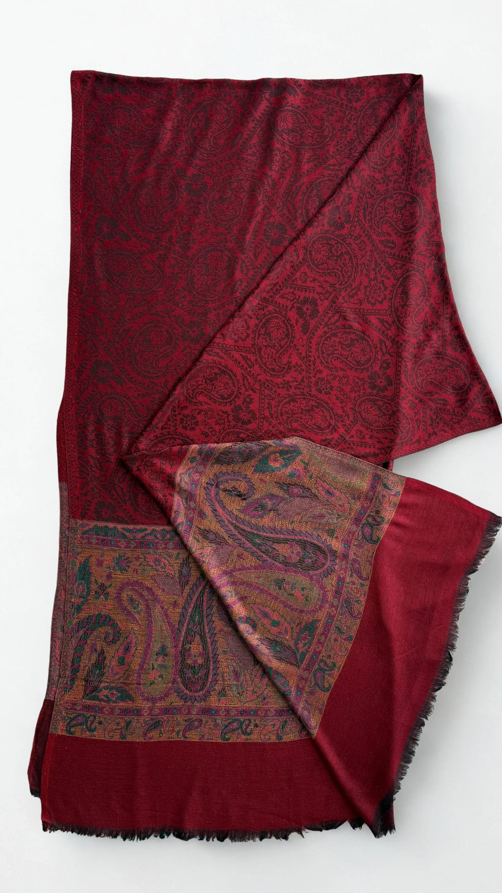 Fine Pashmina Ring Palladar shawl in maroon, handwoven pashmina ring shawl, view 6