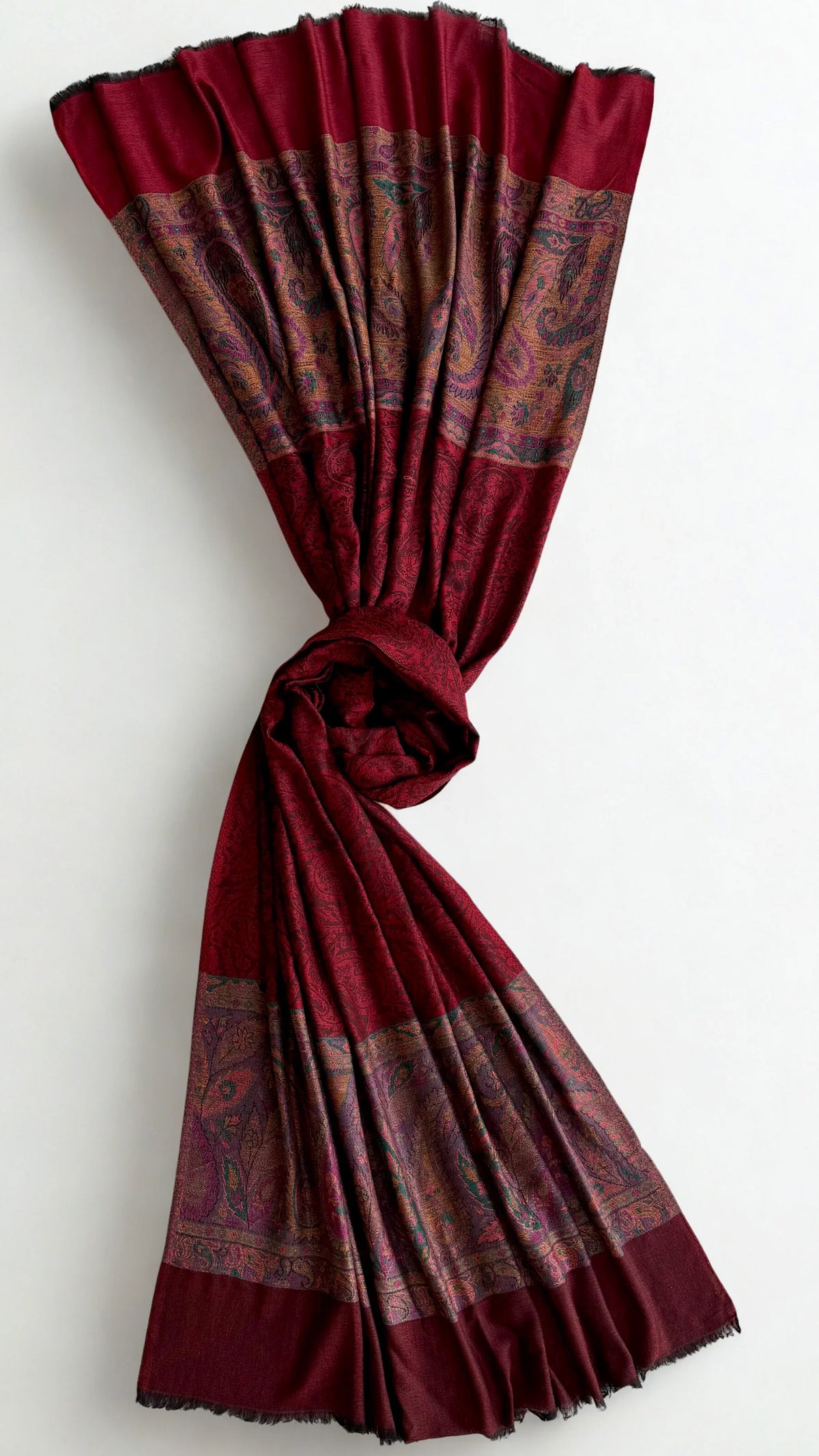 Fine Pashmina Ring Palladar shawl in maroon, handwoven pashmina ring shawl, view 7