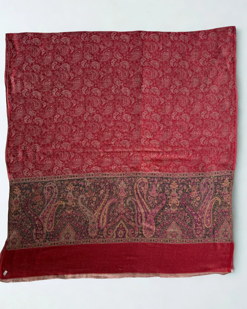 Fine Pashmina Ring shawl in classic red, handwoven pashmina ring shawl, view 4