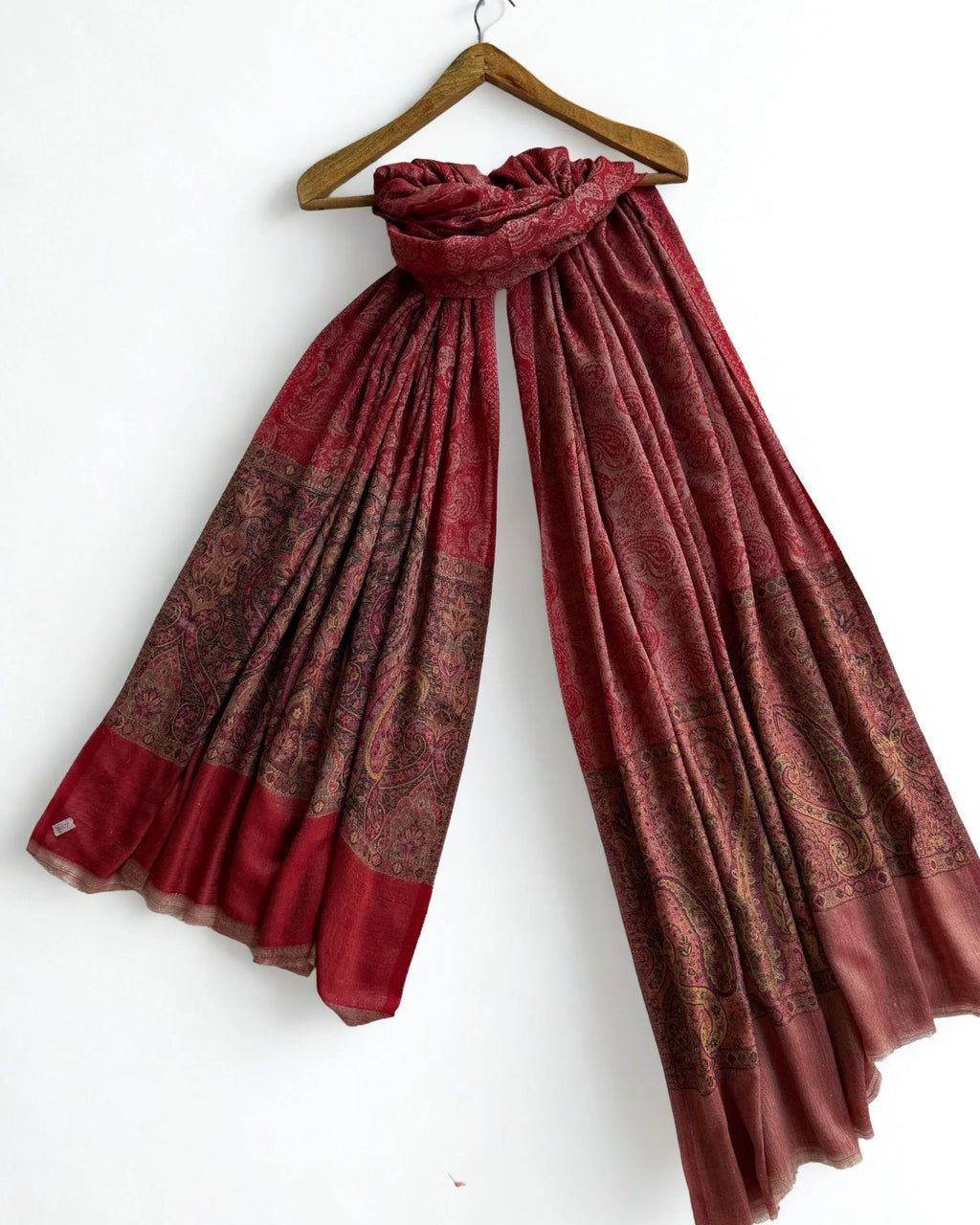 Fine Pashmina Ring shawl in classic red, handwoven pashmina ring shawl, view 3