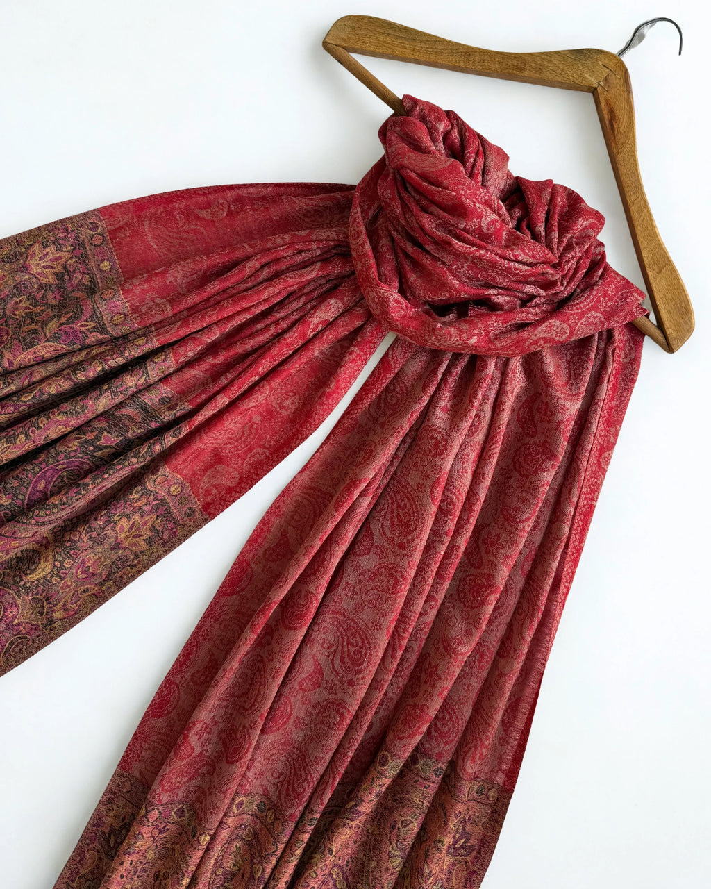 Fine Pashmina Ring shawl in classic red, handwoven pashmina ring shawl, view 2