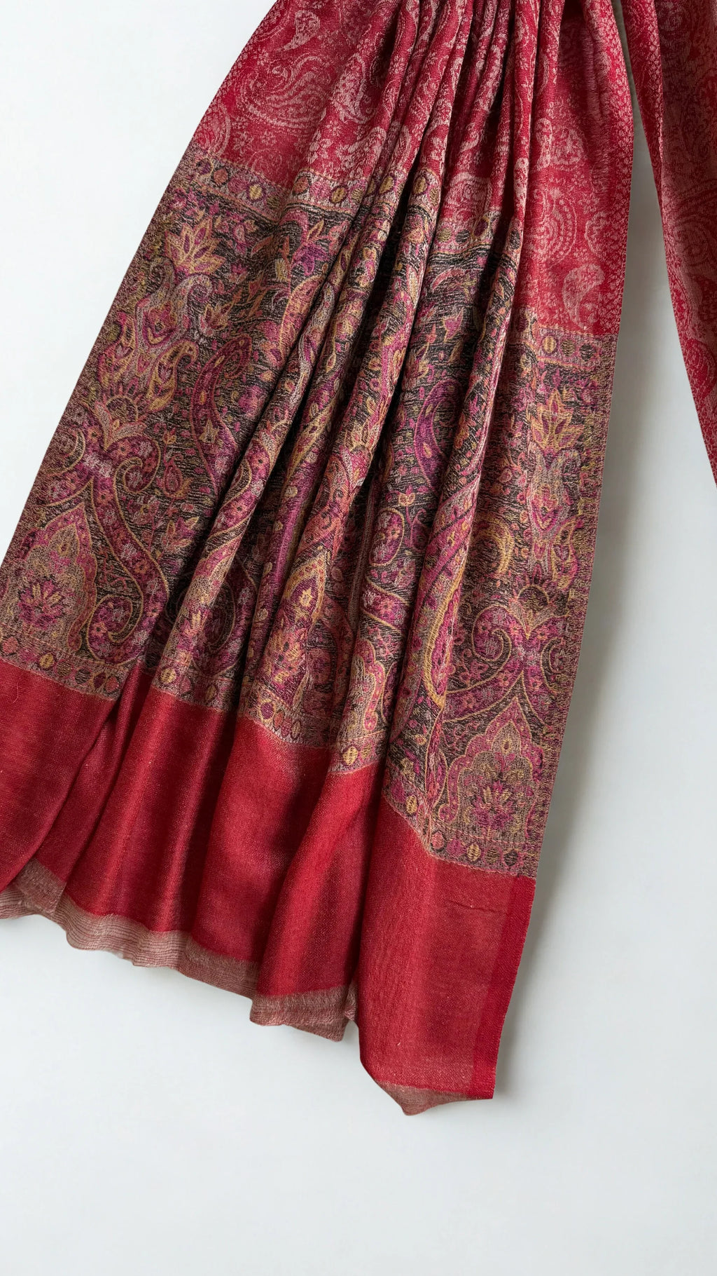 Fine Pashmina Ring shawl in classic red, handwoven pashmina ring shawl, view 5