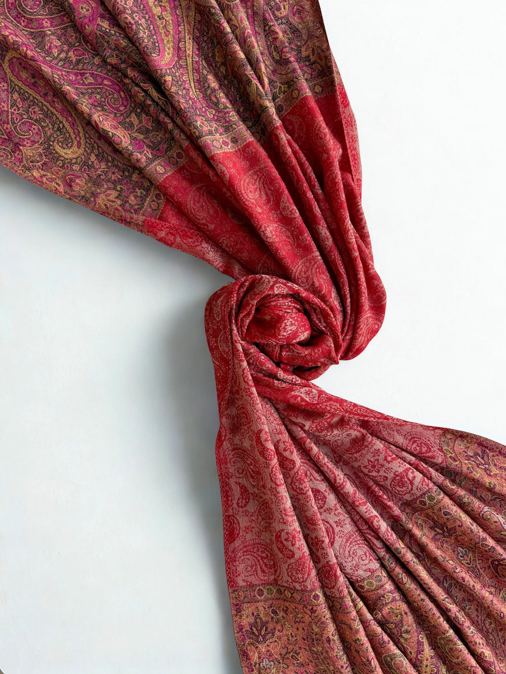 Fine Pashmina Ring shawl in classic red, handwoven pashmina ring shawl, view 7