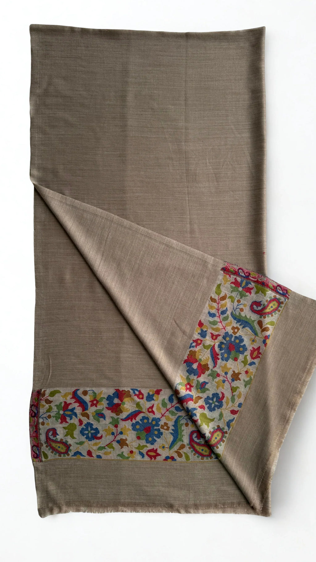 Fine Pashmina Palladar shawl in light brown, handwoven pashmina ring shawl