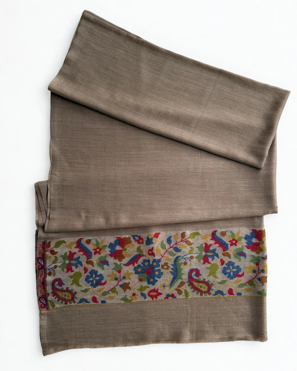 Fine Pashmina Palladar shawl in light brown, handwoven pashmina ring shawl, view 4