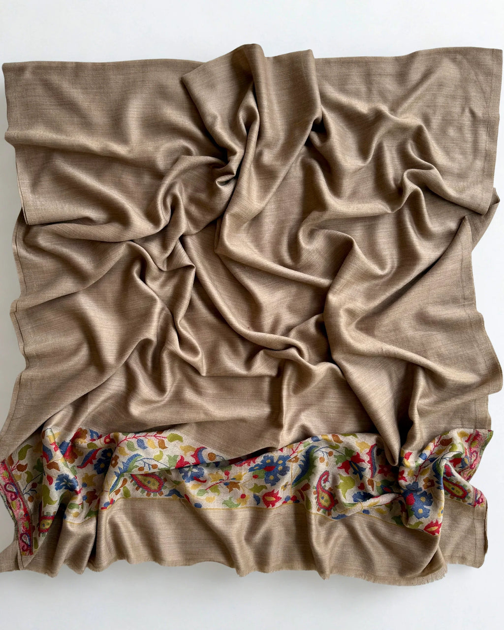 Fine Pashmina Palladar shawl in light brown, handwoven pashmina ring shawl, view 5