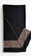 Fine Pashmina Palladar shawl in black, handwoven pashmina ring shawl