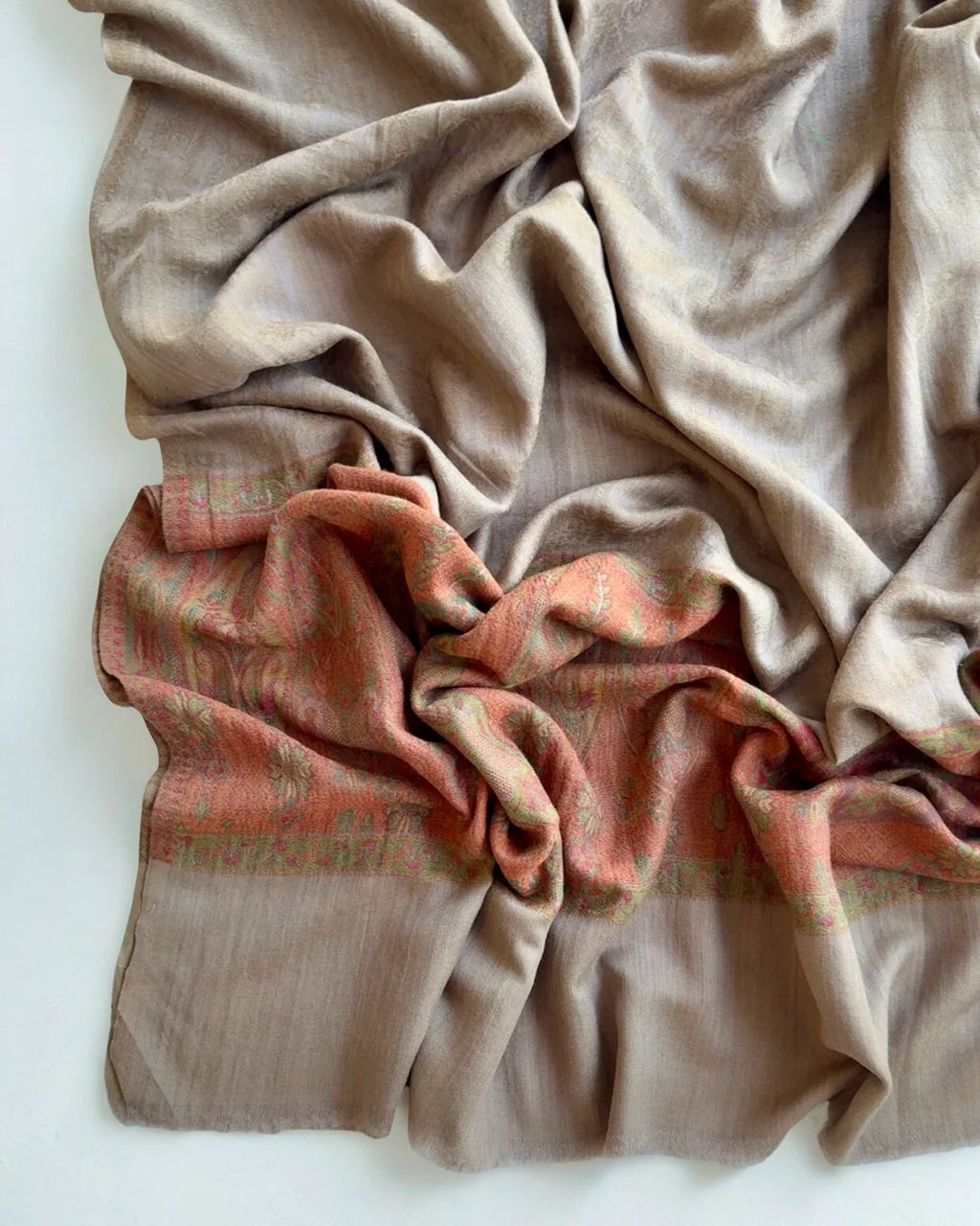 Fine Pashmina Ring Palladar shawl in brown, handwoven pashmina ring shawl, view 3