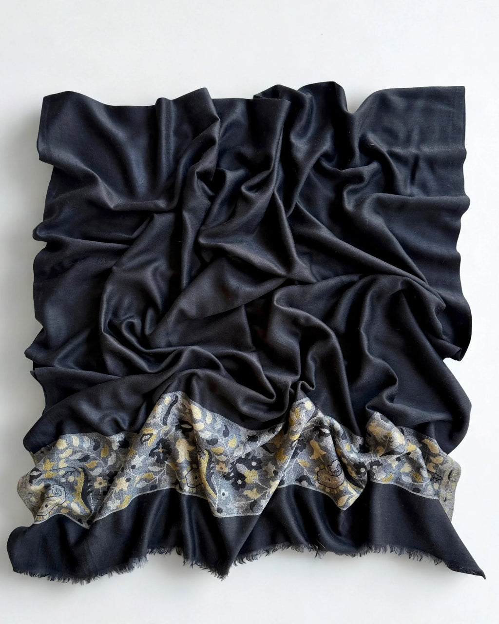 Fine Pashmina Ring shawl in black, handwoven pashmina ring shawl, view 4