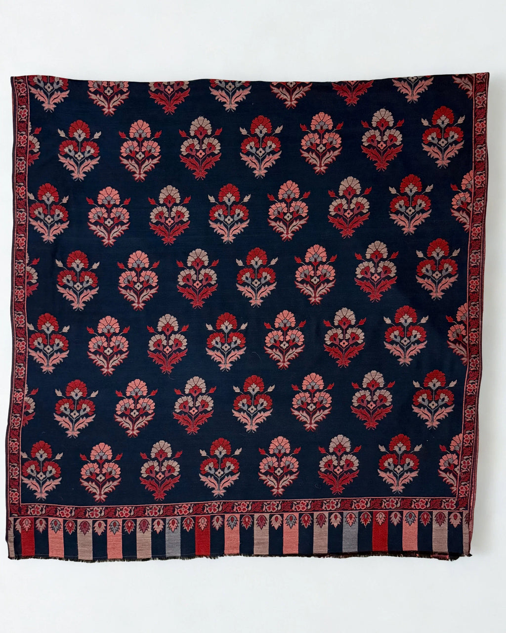 Pure Kashmiri Pashmina Kani shawl in navy blue, handwoven Kani pashmina, view 5