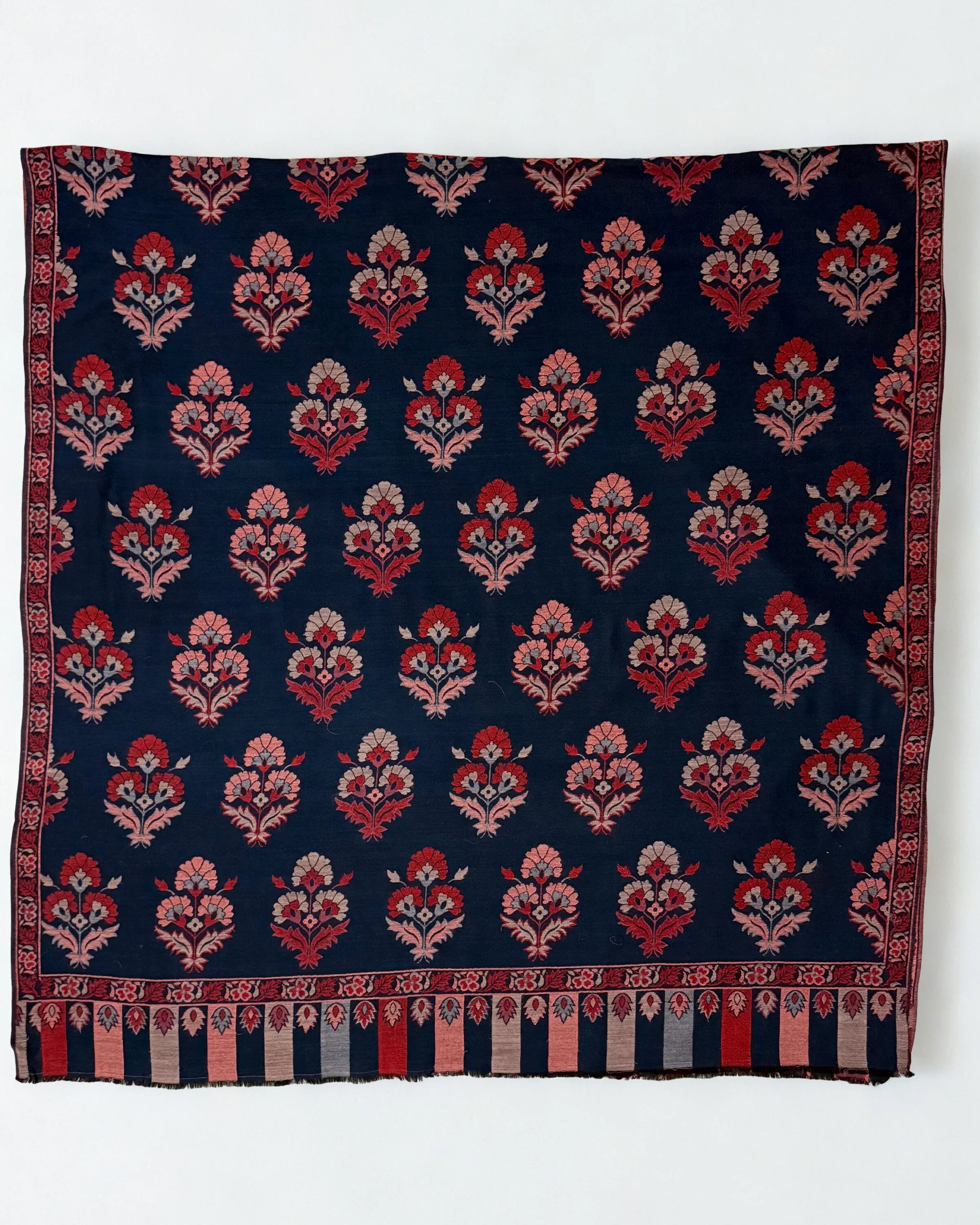 Pure Kashmiri Pashmina Kani shawl in navy blue, handwoven Kani pashmina, view 5