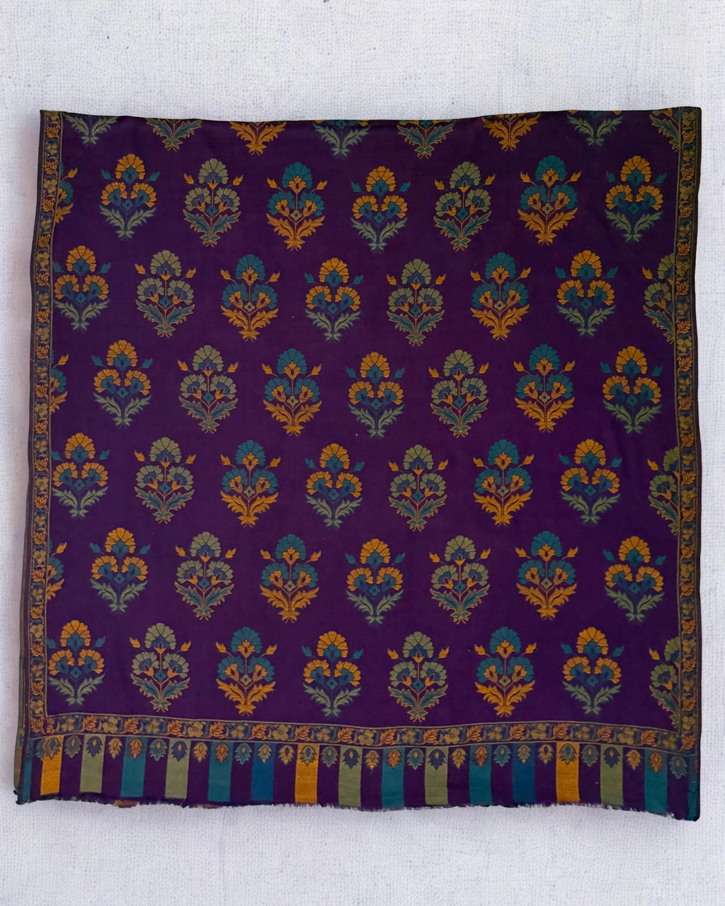 Pure Kashmiri Pashmina Kani shawl in deep magenta, handwoven Kani pashmina, view 2