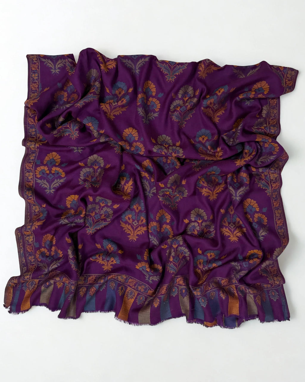 Pure Kashmiri Pashmina Kani shawl in deep magenta, handwoven Kani pashmina, view 4