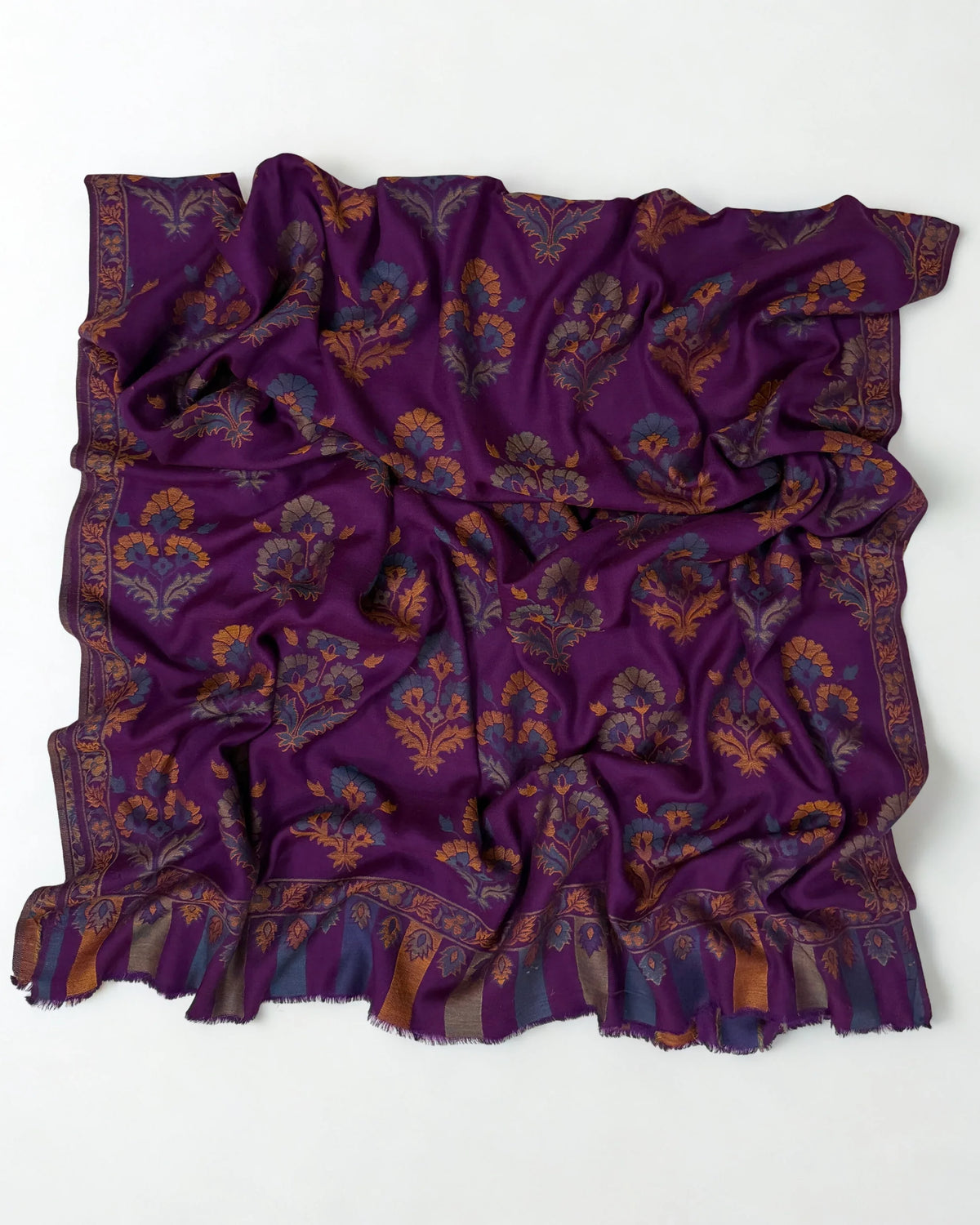 Pure Kashmiri Pashmina Kani shawl in deep magenta, handwoven Kani pashmina, view 4