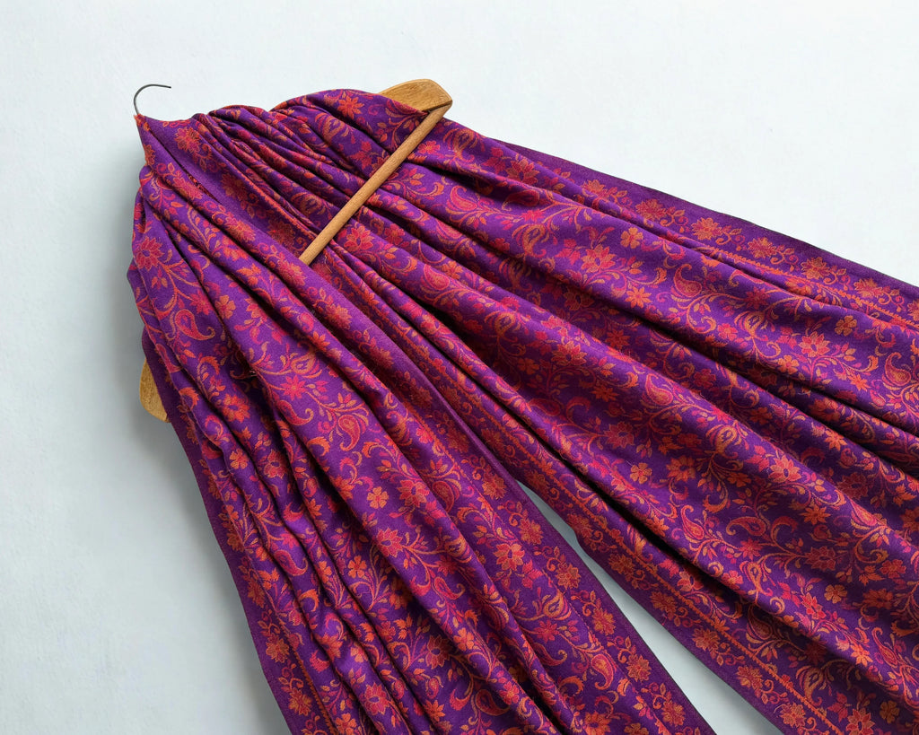 Pure Kashmiri Pashmina Kani shawl in violet, handwoven Kani pashmina, view 2