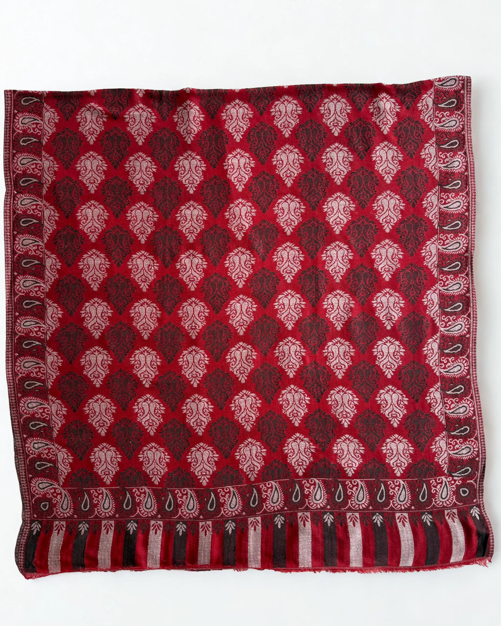 Fine Pashmina Ring shawl in red and white, handwoven pashmina ring shawl, view 7