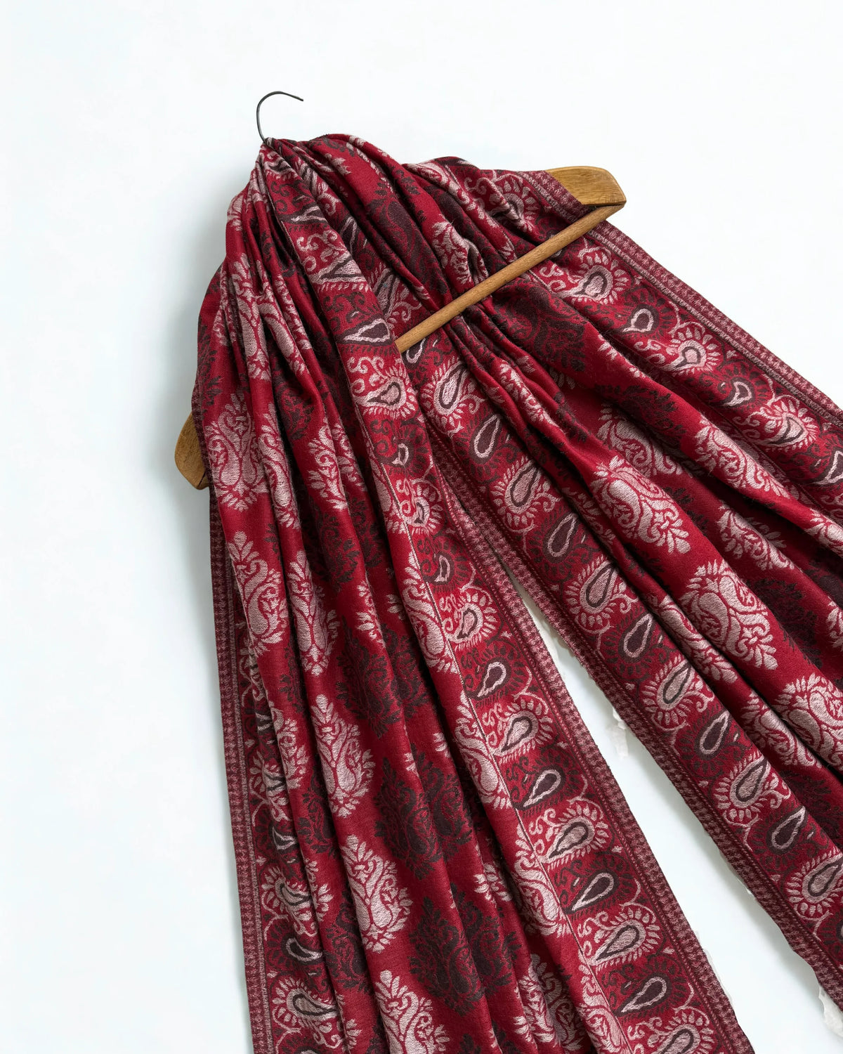 Fine Pashmina Ring shawl in red and white, handwoven pashmina ring shawl, view 3
