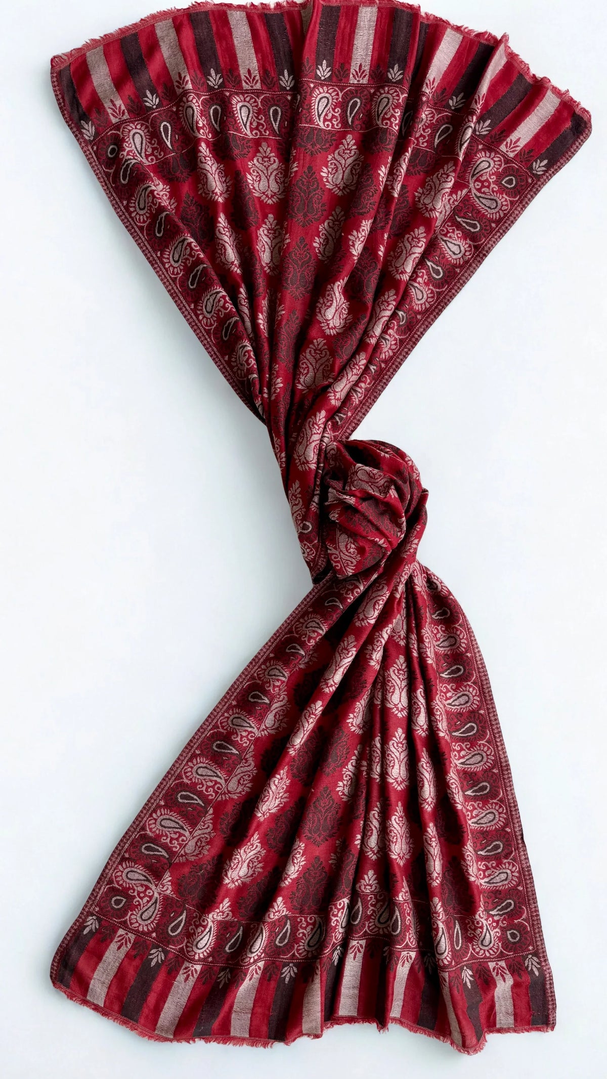 Fine Pashmina Ring shawl in red and white, handwoven pashmina ring shawl, view 6