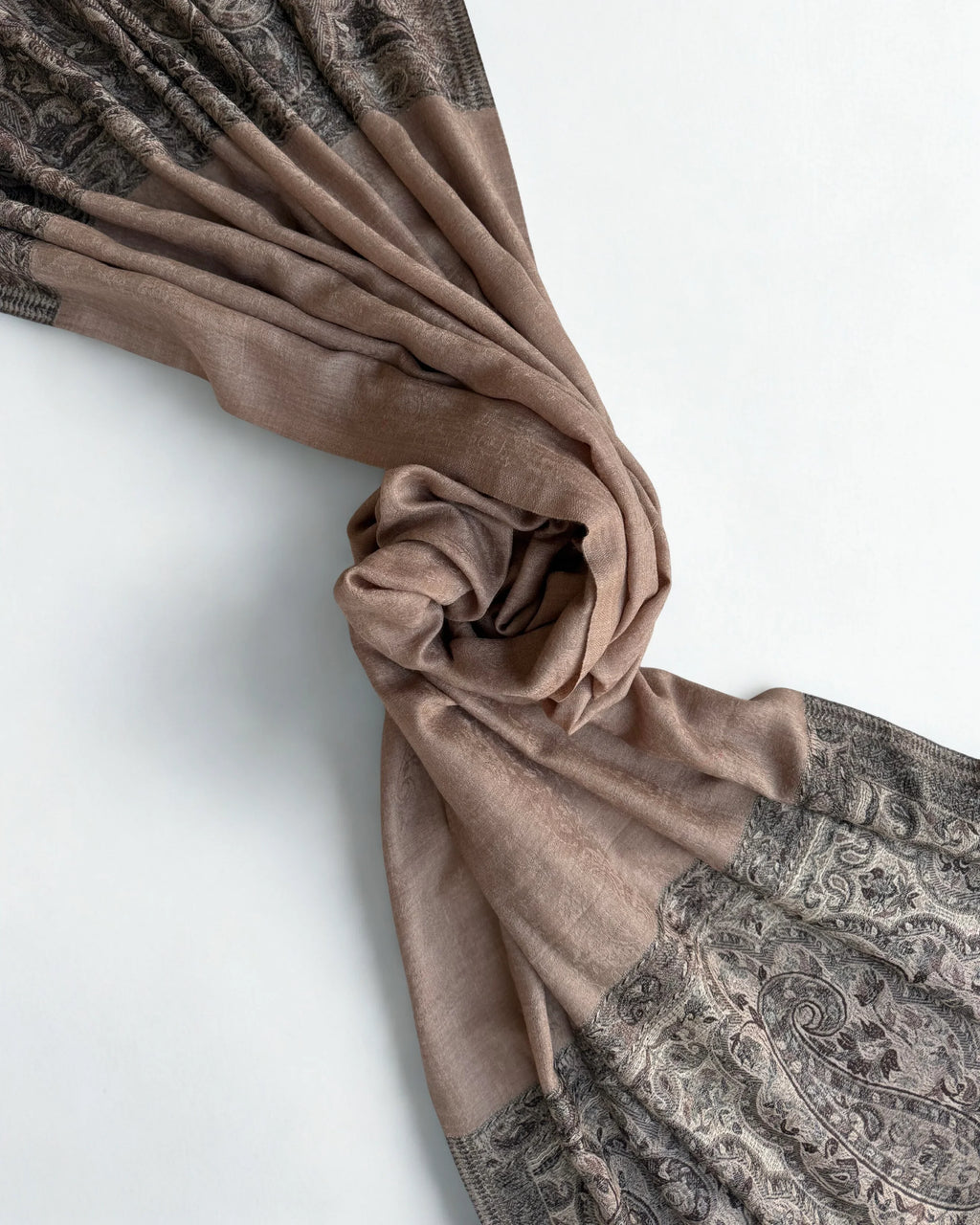 Fine Pashmina Ring Palladar shawl in taupe, handwoven pashmina ring shawl, view 5