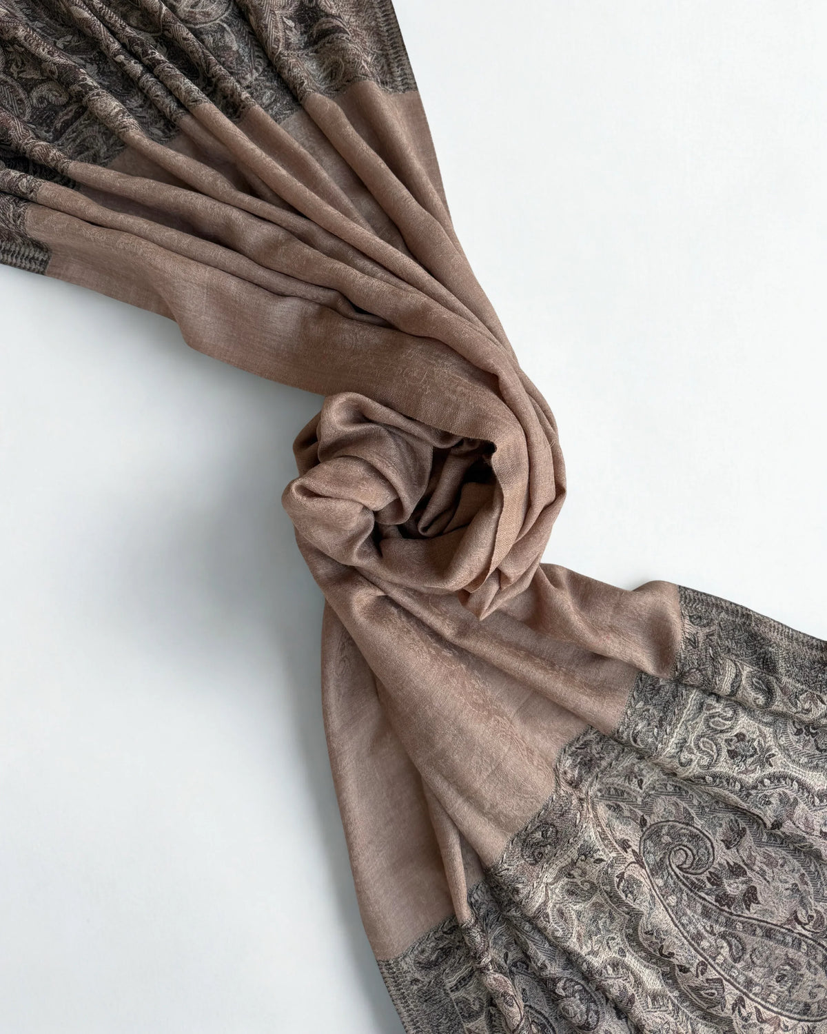 Fine Pashmina Ring Palladar shawl in taupe, handwoven pashmina ring shawl, view 5