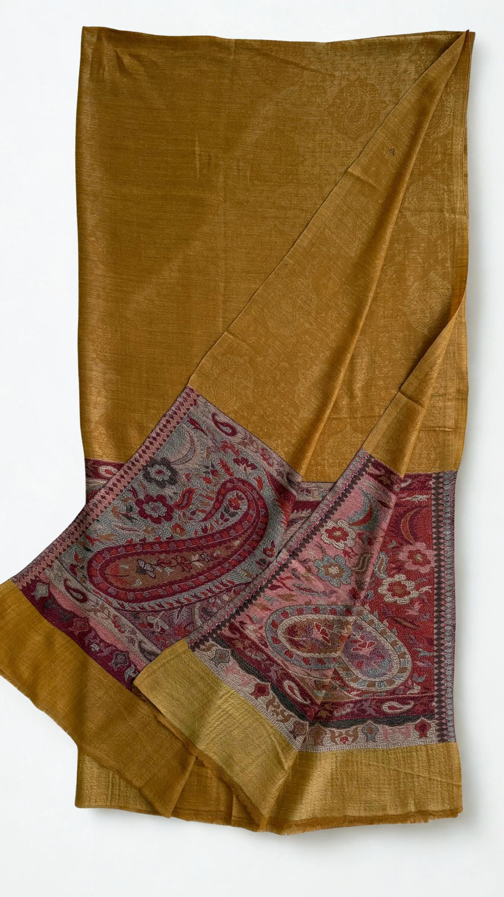 Fine Pashmina Ring Palladar shawl in mustard, handwoven pashmina ring shawl