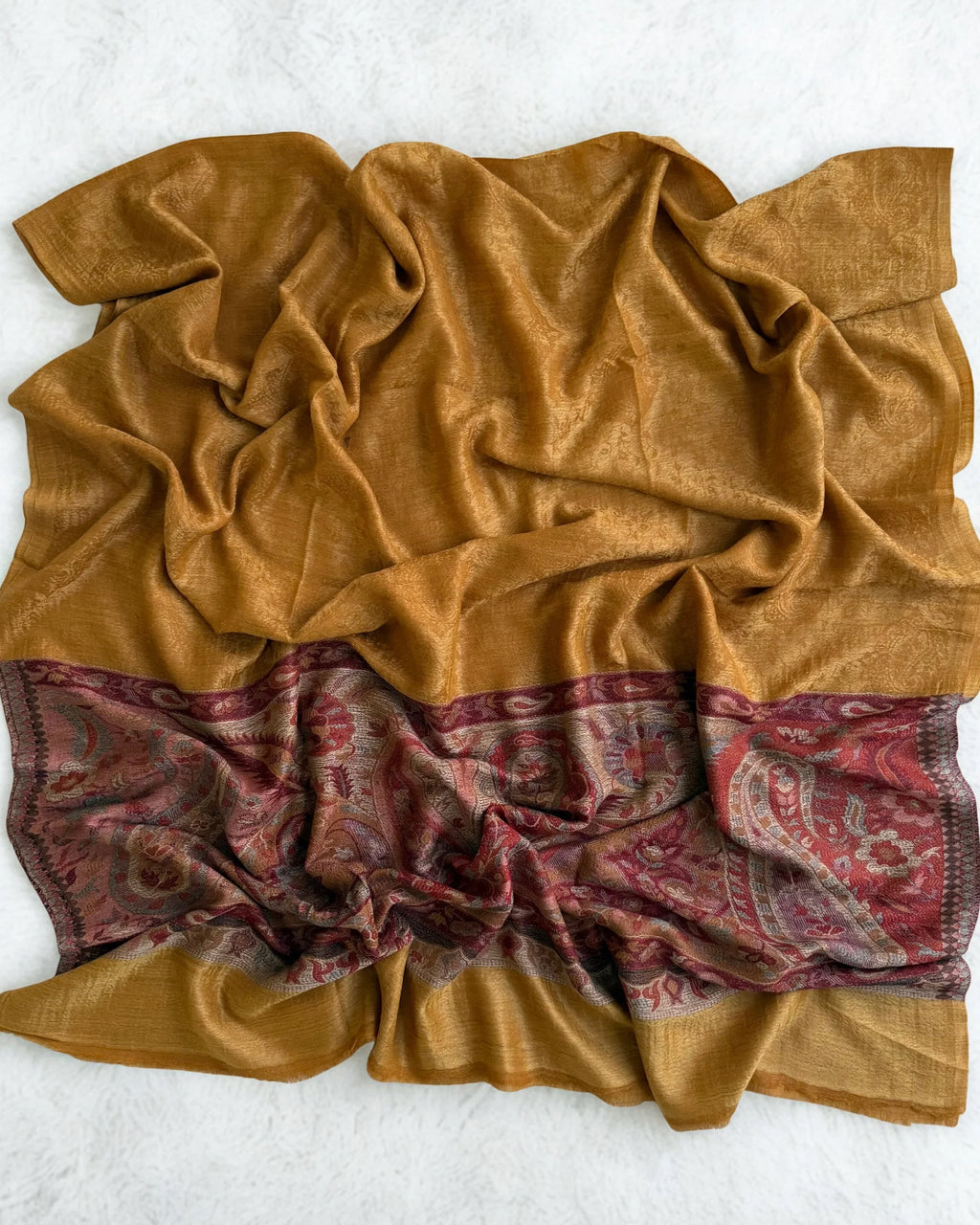 Fine Pashmina Ring Palladar shawl in mustard, handwoven pashmina ring shawl, view 4