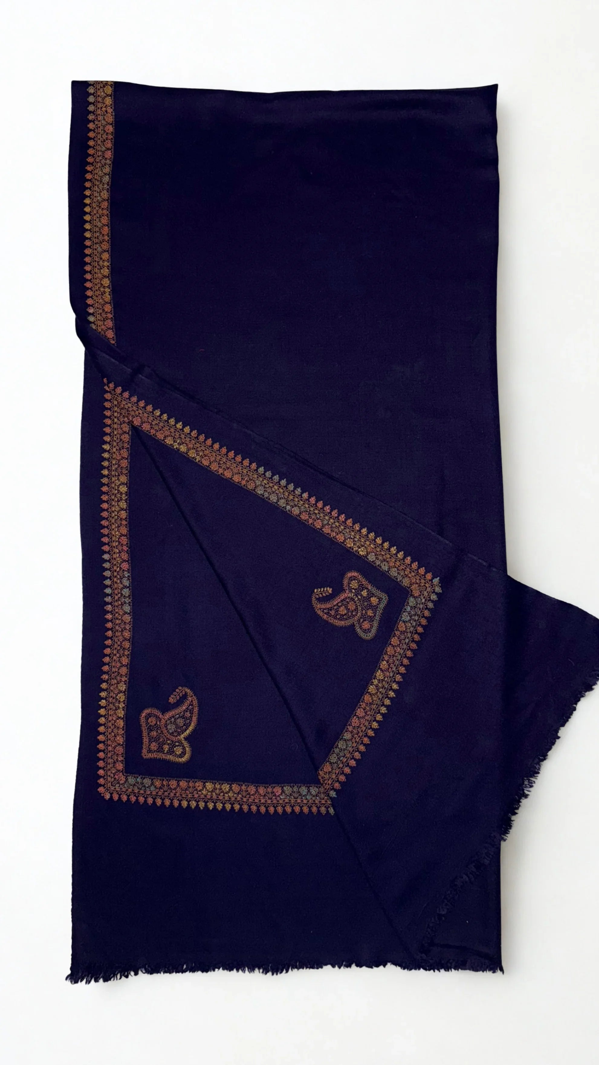 Swati Shahtoosh embroidered shawl in dark blue, hand-embroidered Swati pashmina, view 4