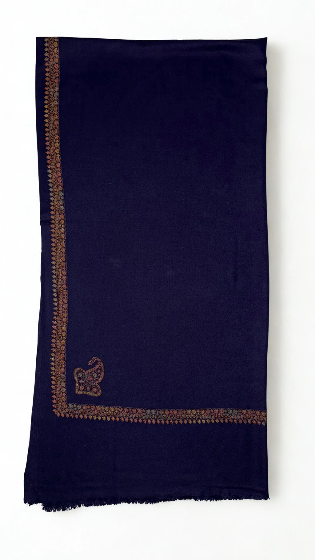Swati Shahtoosh embroidered shawl in dark blue, hand-embroidered Swati pashmina, view 3