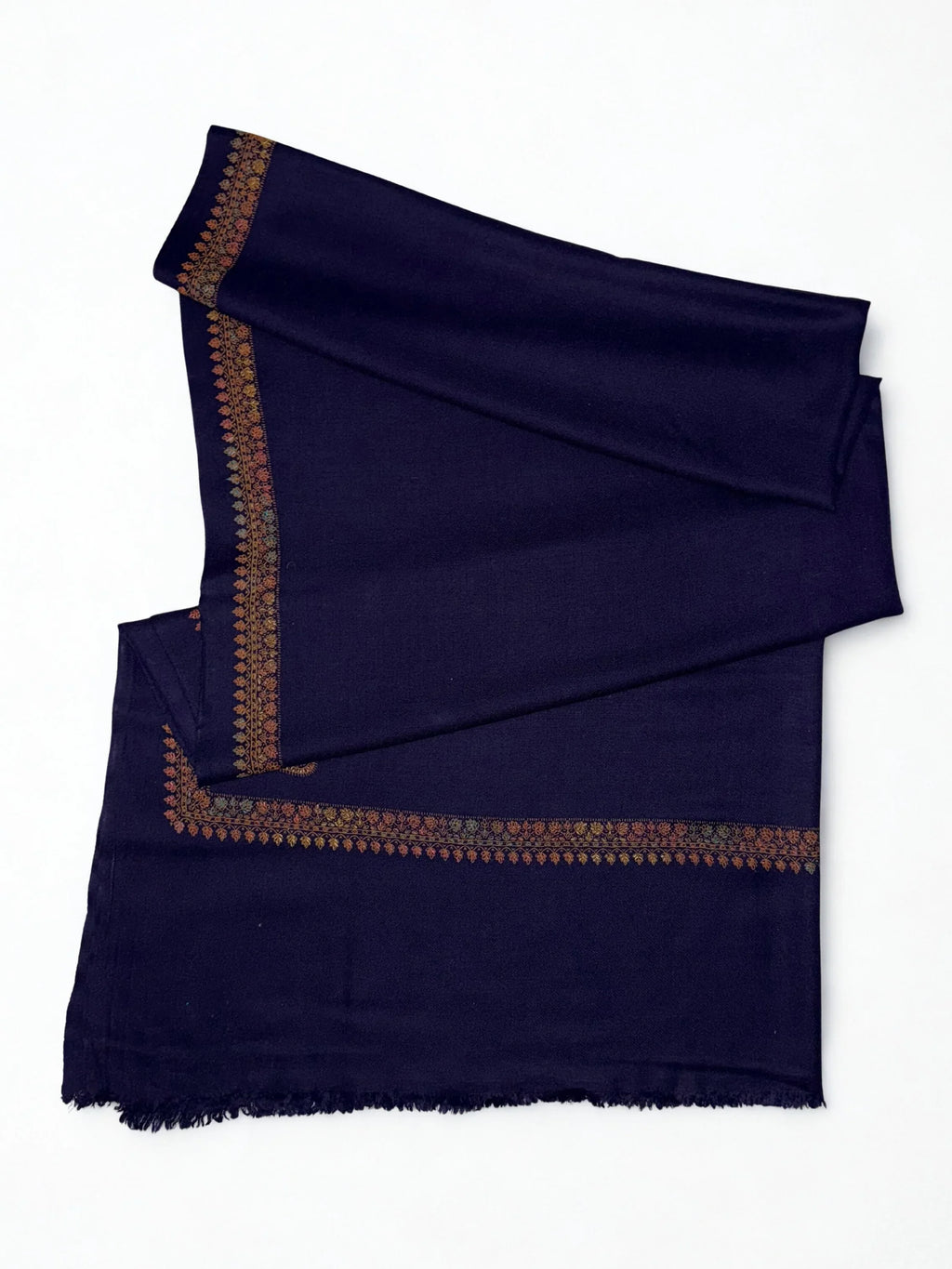 Swati Shahtoosh embroidered shawl in dark blue, hand-embroidered Swati pashmina, view 2