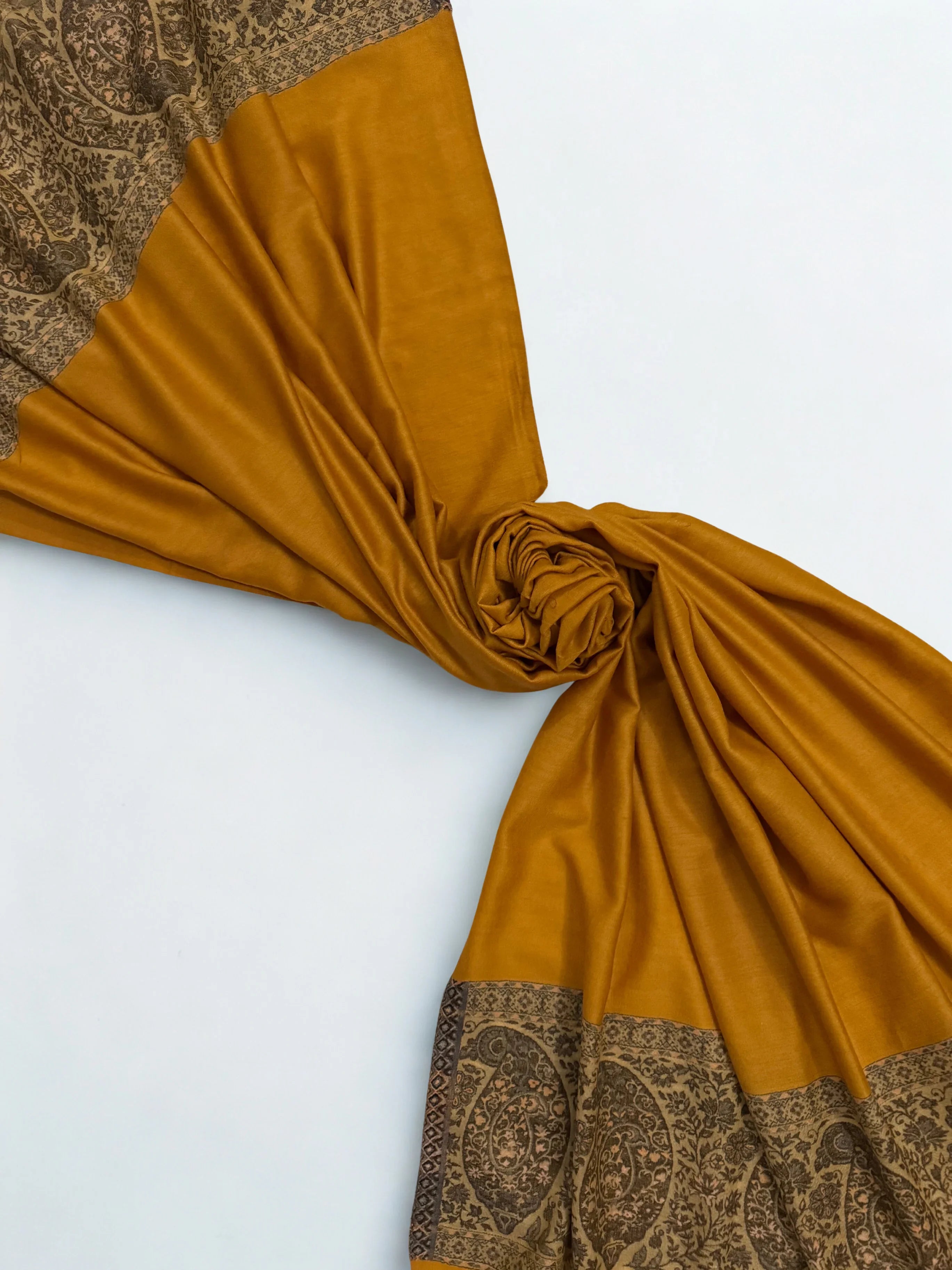 Fine Pashmina Ring Palladar shawl in mango, handwoven pashmina ring shawl, view 4