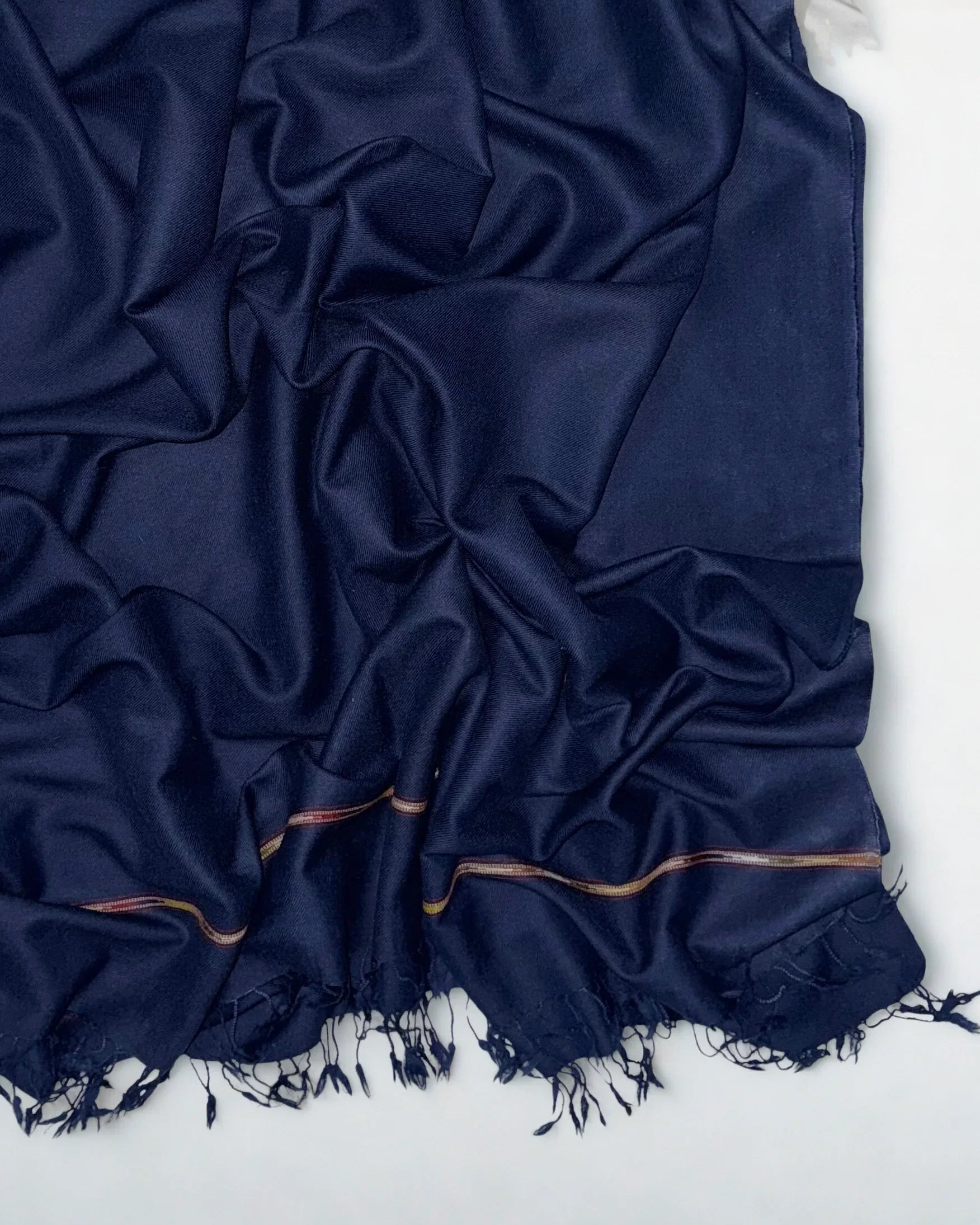 Lambswool shawl in navy blue, handwoven woollen shawl, view 4