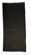 Espresso brown Swati Shahtoosh shawl folded lengthwise, showing the plain field, self-coloured diamond weave and fringed end