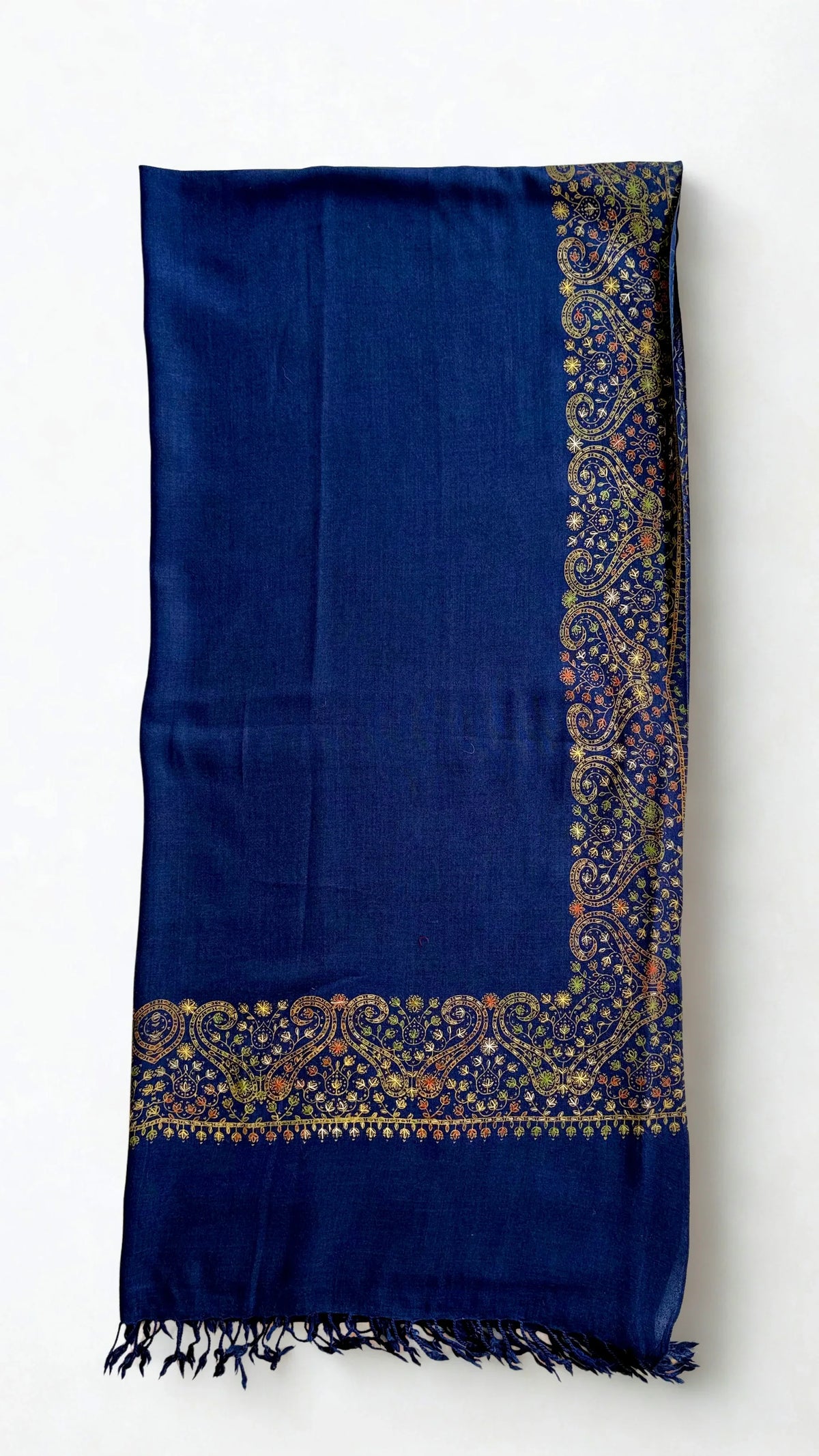 Pashmina woollen shawl in navy blue, handwoven pashmina