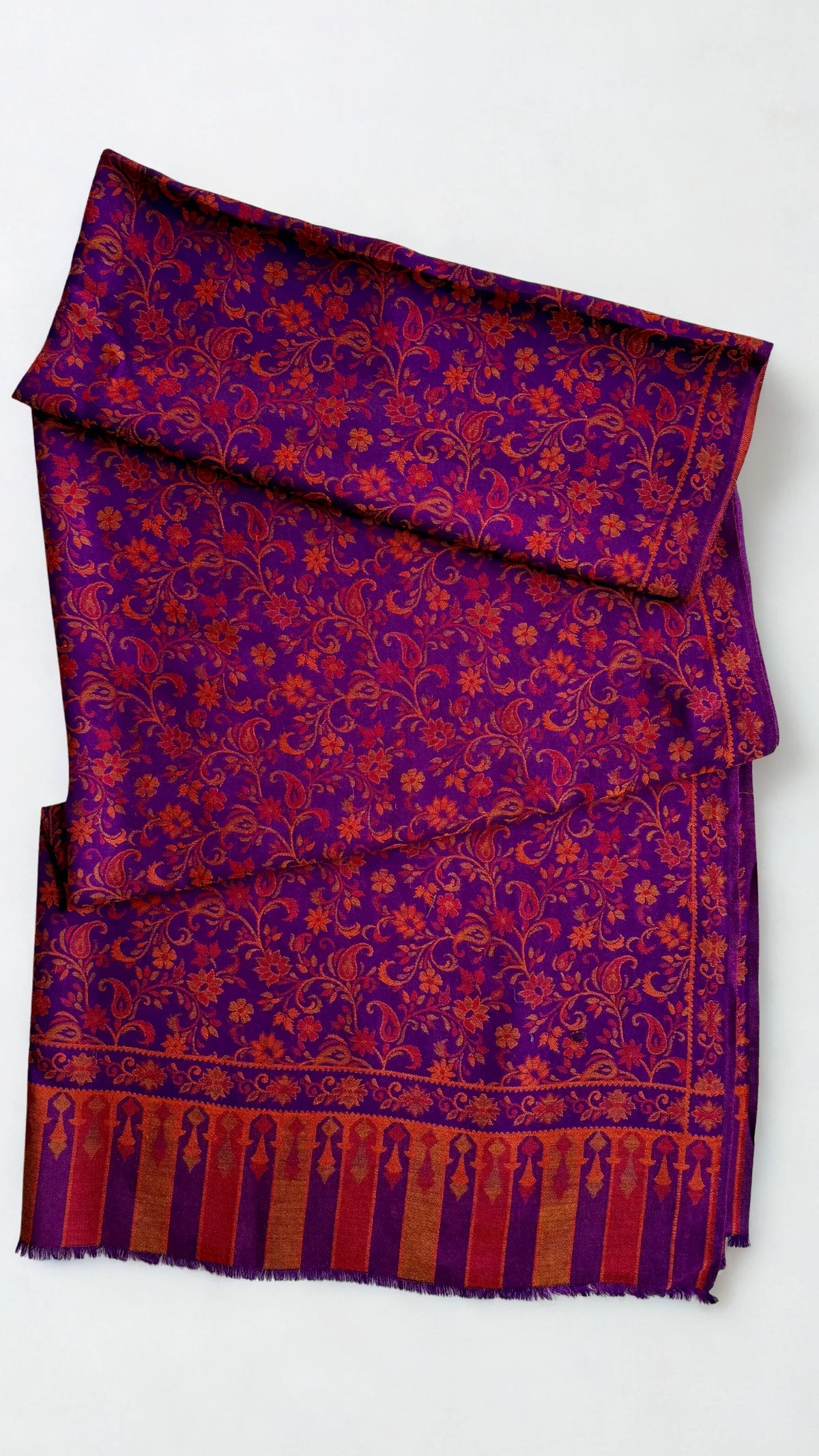Pure Kashmiri Pashmina Kani shawl in violet, handwoven Kani pashmina, view 3
