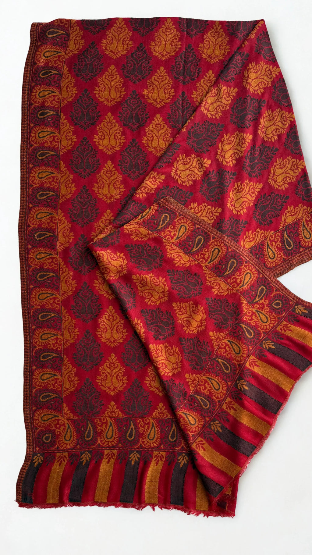 Fine Pashmina Ring shawl in red, handwoven pashmina ring shawl, view 3