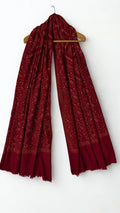 Swati Shahtoosh fully embroidered shawl in maroon, hand-embroidered Swati pashmina