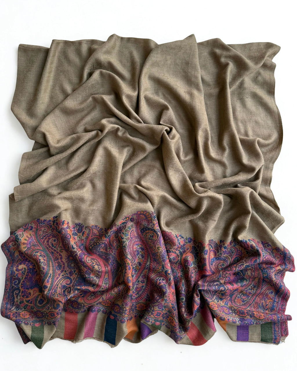 Fine Pashmina Ring Palladar shawl in khaki green, handwoven pashmina ring shawl, view 4