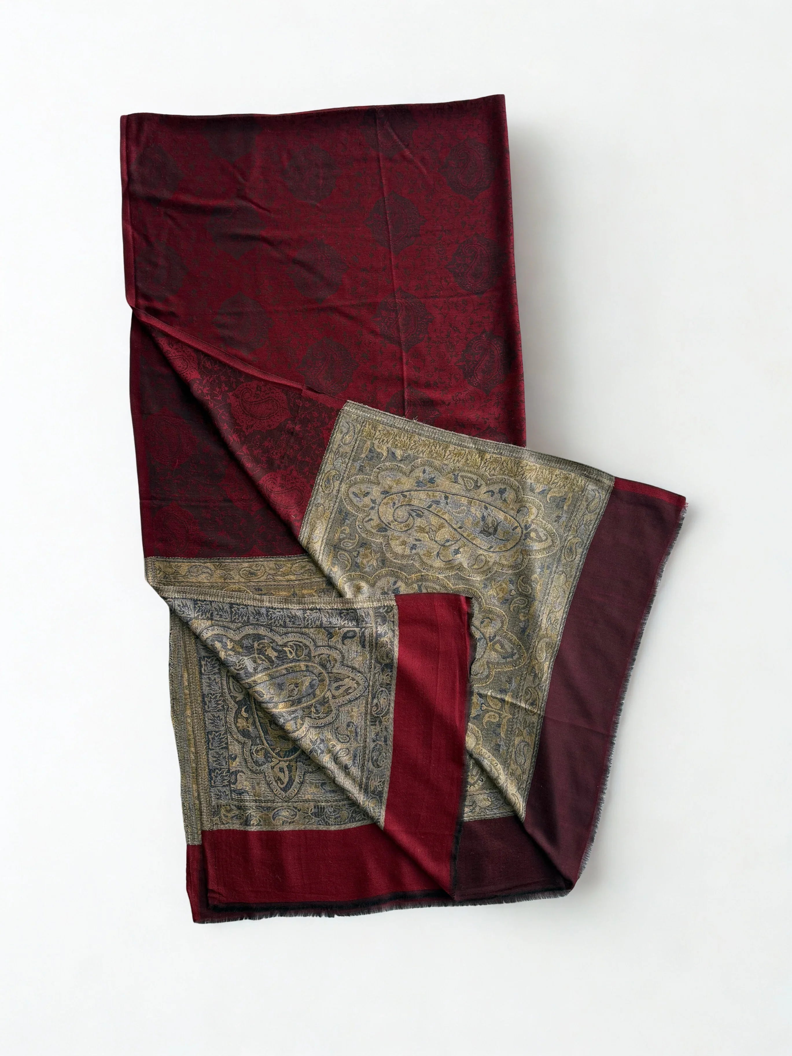 Fine Pashmina Ring Palladar shawl in dark red, handwoven pashmina ring shawl, view 5