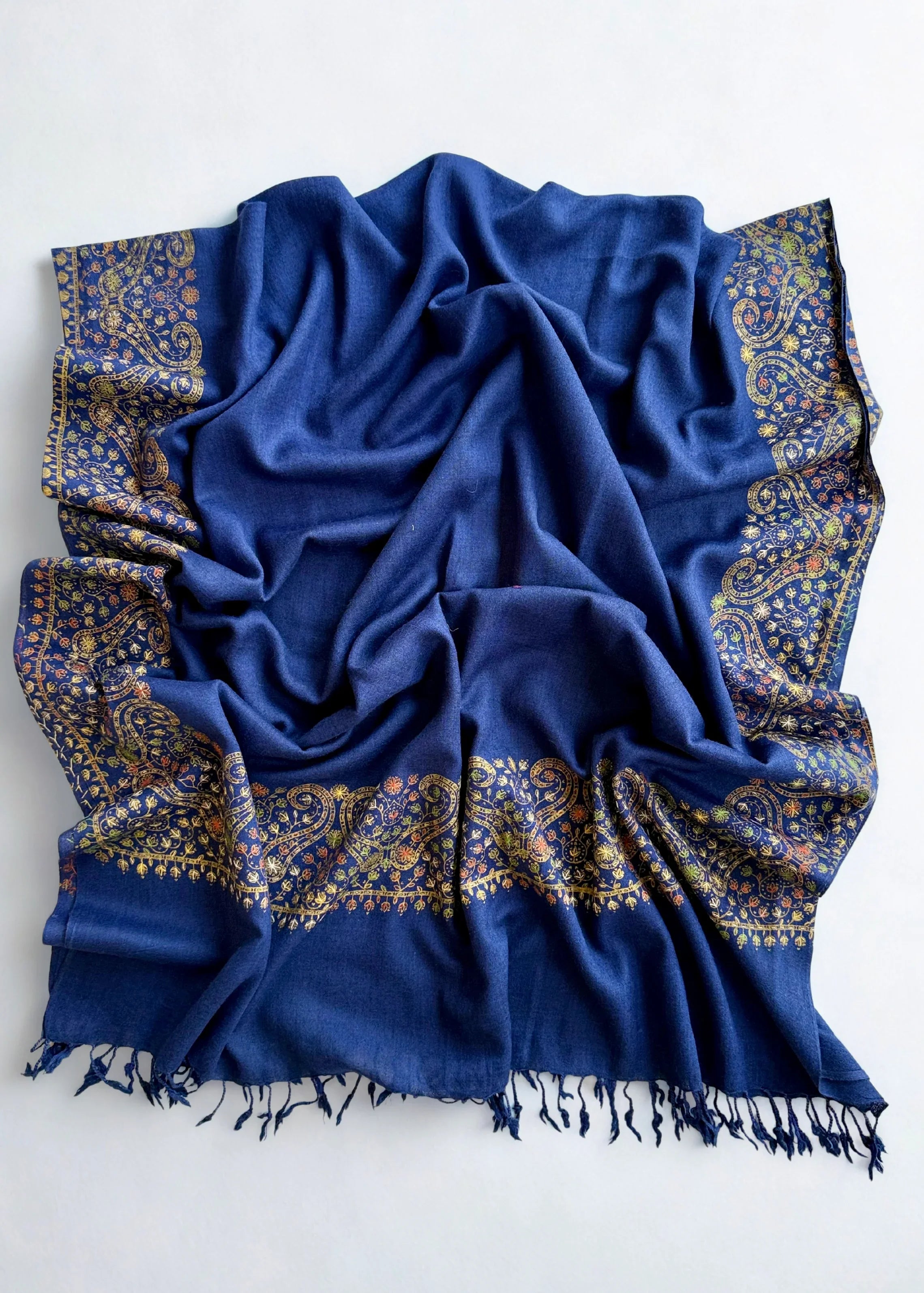 Pashmina woollen shawl in navy blue, handwoven pashmina, view 3