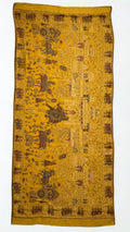 Mustard and gold Mughal court Kani pashmina shawl spread out, showing the full procession scene and figured border on all four sides
