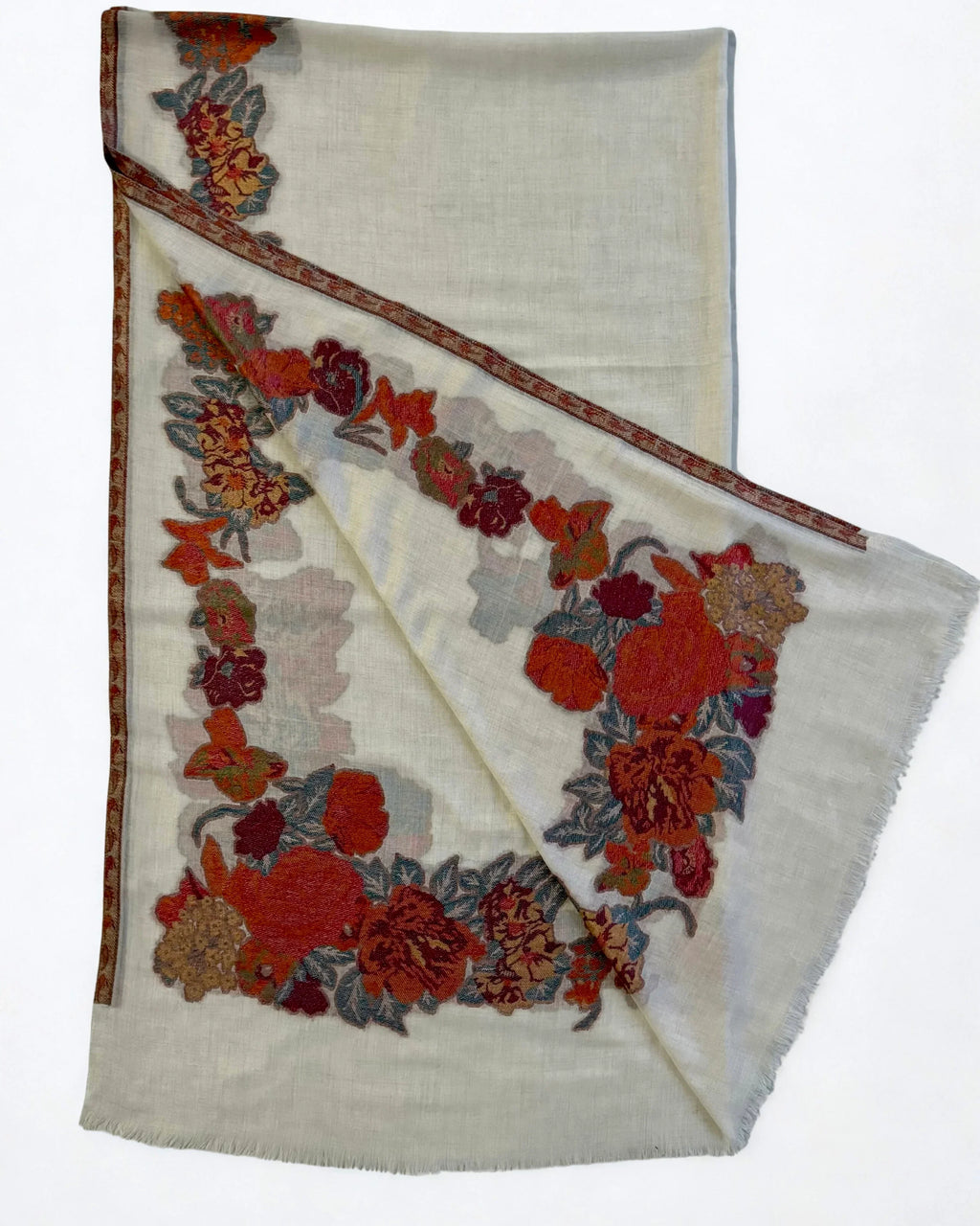 Pure Kashmiri Pashmina Kani shawl in white, handwoven Kani pashmina, view 4