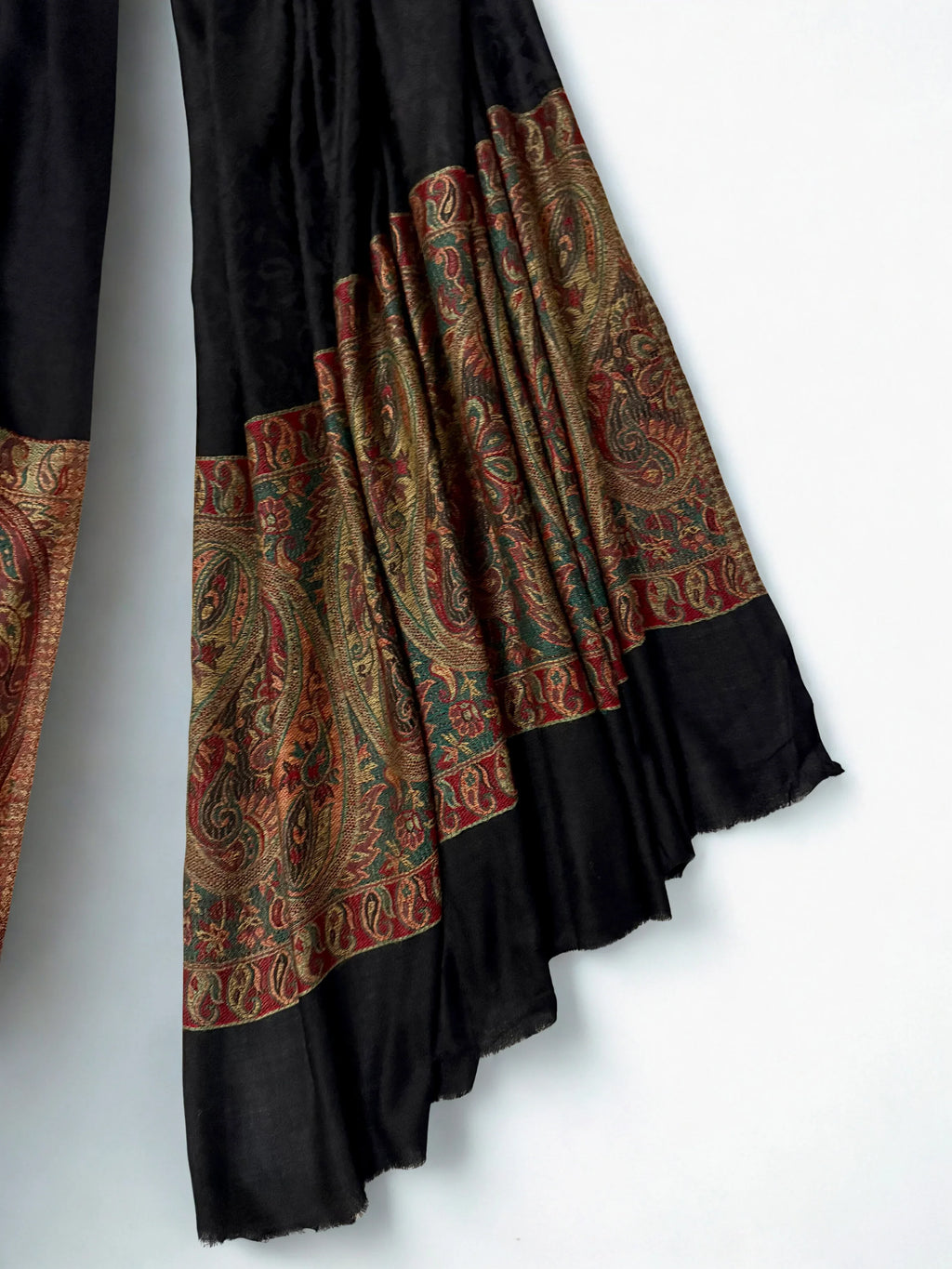 Fine Pashmina Ring Palladar shawl in midnight black, handwoven pashmina ring shawl, view 4