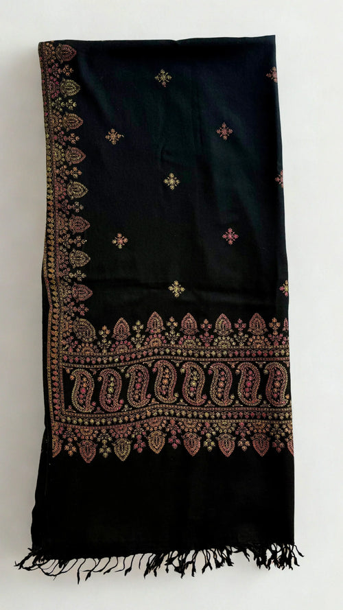 Pashmina fully embroidered shawl in black, hand-embroidered pashmina, view 2