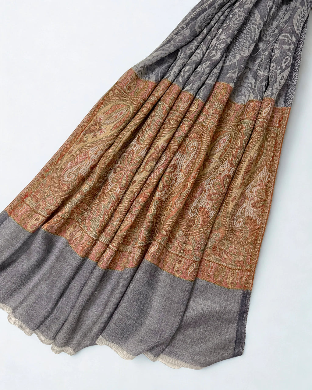 Fine Pashmina Ring Palladar shawl in charcoal grey, handwoven pashmina ring shawl, view 6