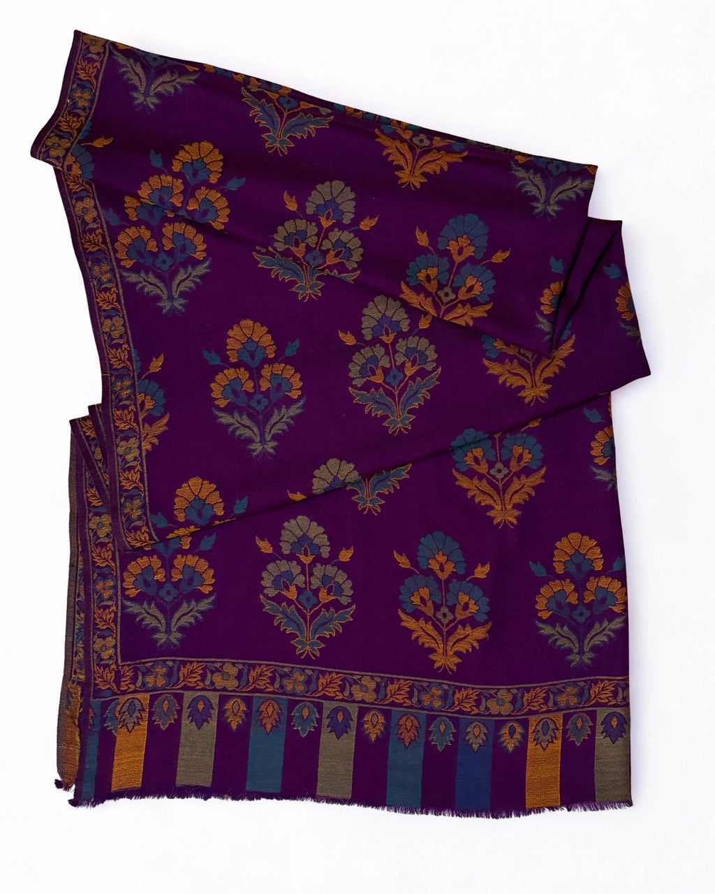 Pure Kashmiri Pashmina Kani shawl in deep magenta, handwoven Kani pashmina, view 3