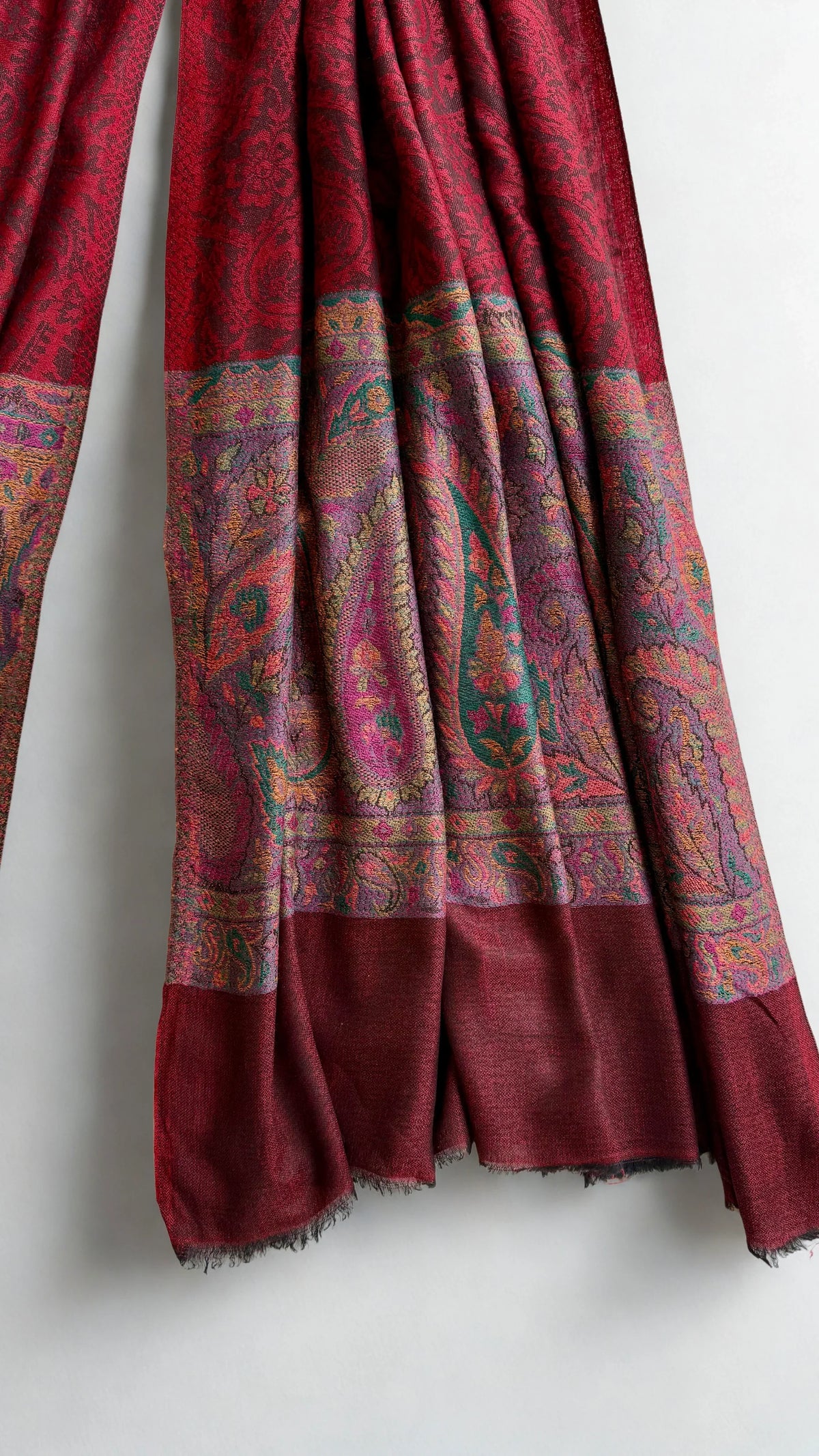 Fine Pashmina Ring Palladar shawl in maroon, handwoven pashmina ring shawl, view 5