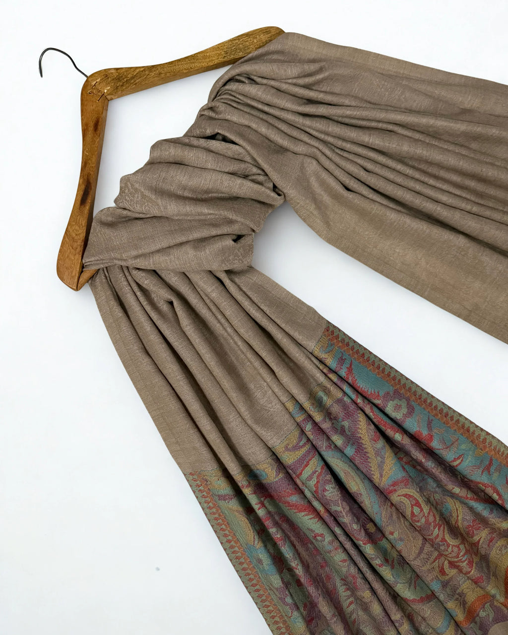 Fine Pashmina Ring Palladar shawl in mushroom brown, handwoven pashmina ring shawl, view 4