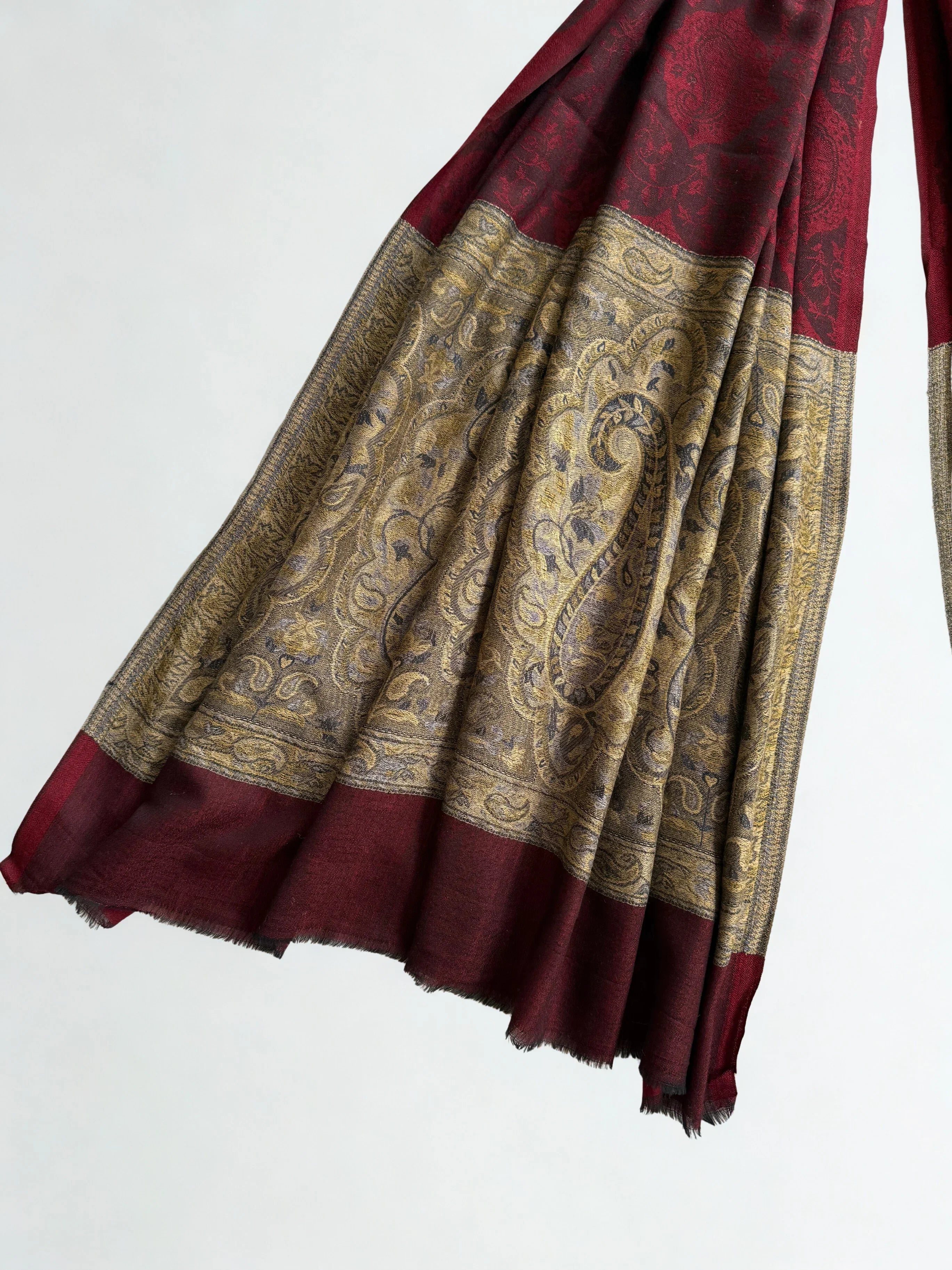 Fine Pashmina Ring Palladar shawl in dark red, handwoven pashmina ring shawl, view 4