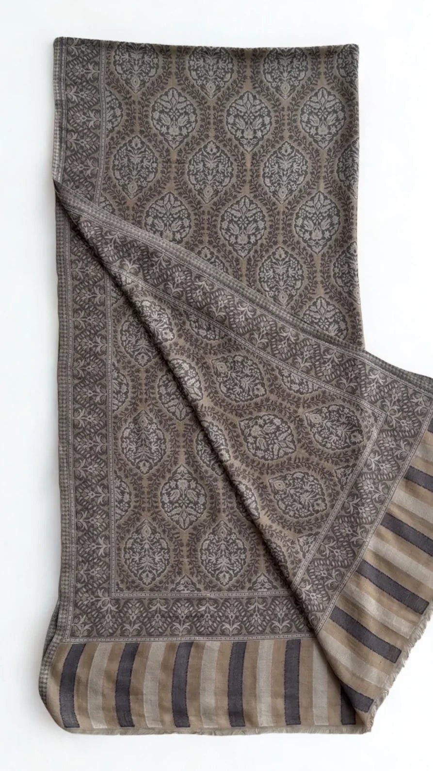 Fine Pashmina Ring Palladar shawl in dusty walnut, handwoven pashmina ring shawl, view 2