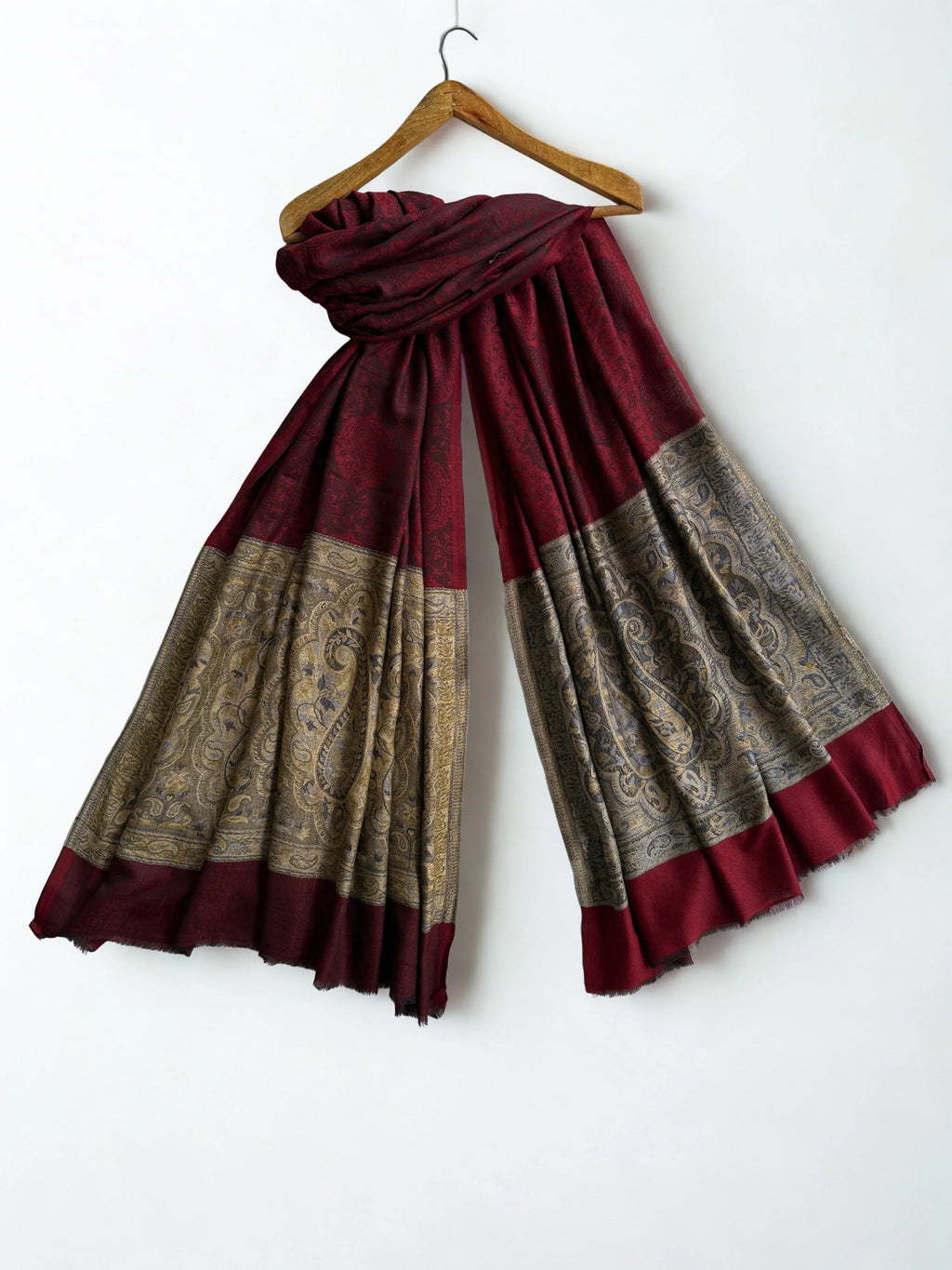 Fine Pashmina Ring Palladar shawl in dark red, handwoven pashmina ring shawl, view 3